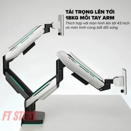 Giá Đỡ Màn Hình Đôi HyperWork T9 Pro II Dual - Tay Đòn Arm 2 Màn Hình 23 - 43 Inch, Tải Trọng Khủng 18kg/Taya 2