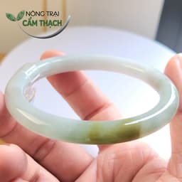 [Nông Trại Cẩm Thạch] Vòng Ngọc Cẩm Thạch Màu Bạch Ngọc Xanh Dầu Tự Nhiên type A kèm giấy kiểm định PNJLab, ni 53.8mm 2