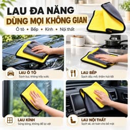 Set 20 Khăn Lau Đa Năng Microfiber 2 Mặt Siêu Thấm Hút Dày Dặn Không Xù Lông Lau Ô Tô Nhà Bếp Kính Bàn Ghế 5