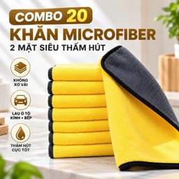 Set 20 Khăn Lau Đa Năng Microfiber 2 Mặt Siêu Thấm Hút Dày Dặn Không Xù Lông Lau Ô Tô Nhà Bếp Kính Bàn Ghế 7