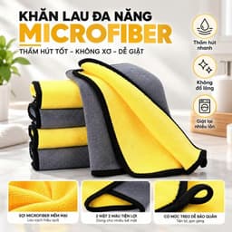 Set 20 Khăn Lau Đa Năng Microfiber 2 Mặt Siêu Thấm Hút Dày Dặn Không Xù Lông Lau Ô Tô Nhà Bếp Kính Bàn Ghế 9