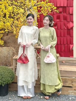 Set áo dài Tết 2027 Ren dập hai tà phối quần Tuyết Nhung cao cấp thanh lịch duyên dáng nữ tính đi lễ chùa 2