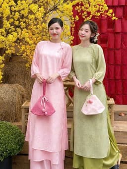 Set áo dài Tết 2027 Ren dập hai tà phối quần Tuyết Nhung cao cấp thanh lịch duyên dáng nữ tính đi lễ chùa 3