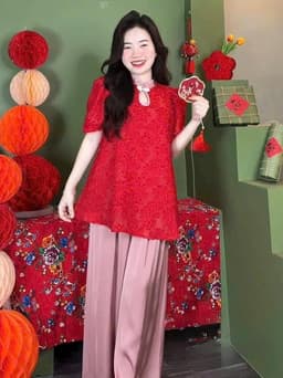 Set đồ lam, set đôi cho bạn thân mặc Tết 2027 áo Tơ Lông Vũ 2 lớp xinh xắn phối quần Tuyết Nhung suông dài 2