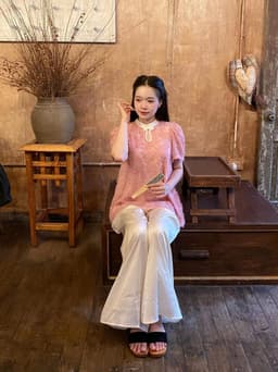 Set đồ lam, set đôi cho bạn thân mặc Tết 2027 áo Tơ Lông Vũ 2 lớp xinh xắn phối quần Tuyết Nhung suông dài 5