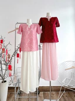 Set đồ lam, set đôi cho bạn thân mặc Tết 2027 áo Tơ Lông Vũ 2 lớp xinh xắn phối quần Tuyết Nhung suông dài 7