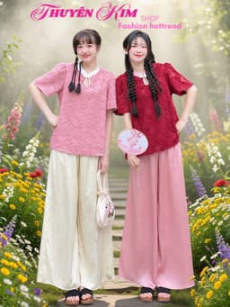 Set đồ lam, set đôi cho bạn thân mặc Tết 2027 áo Tơ Lông Vũ 2 lớp xinh xắn phối quần Tuyết Nhung suông dài 1