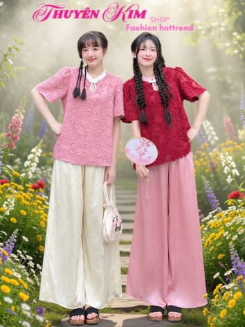 Set đồ lam, set đôi cho bạn thân mặc Tết 2027 áo Tơ Lông Vũ 2 lớp xinh xắn phối quần Tuyết Nhung suông dài