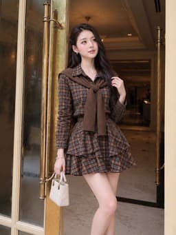 Đầm váy ngắn thiết kế công sở chất Kate Caro kiểu sơ mi tầng tay dài phối khăn choàng cổ kèm nịt xinh 2