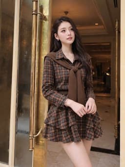 Đầm váy ngắn thiết kế công sở chất Kate Caro kiểu sơ mi tầng tay dài phối khăn choàng cổ kèm nịt xinh 3