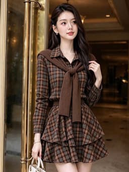 Đầm váy ngắn thiết kế công sở chất Kate Caro kiểu sơ mi tầng tay dài phối khăn choàng cổ kèm nịt xinh 4