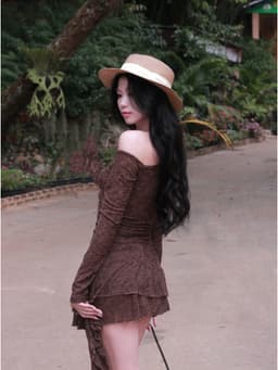 [LYNLUX] Đầm Ren Hoa Hồng Ôm Body Cổ Trễ Vai Lệch Tầng QuyẾn Rũ - Váy Ren Dài Tay Dáng Xòe Bánh Bèo Đi Chơi Tiệc 6