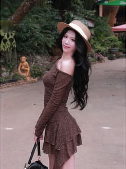 [LYNLUX] Đầm Ren Hoa Hồng Ôm Body Cổ Trễ Vai Lệch Tầng QuyẾn Rũ - Váy Ren Dài Tay Dáng Xòe Bánh Bèo Đi Chơi Tiệc 4