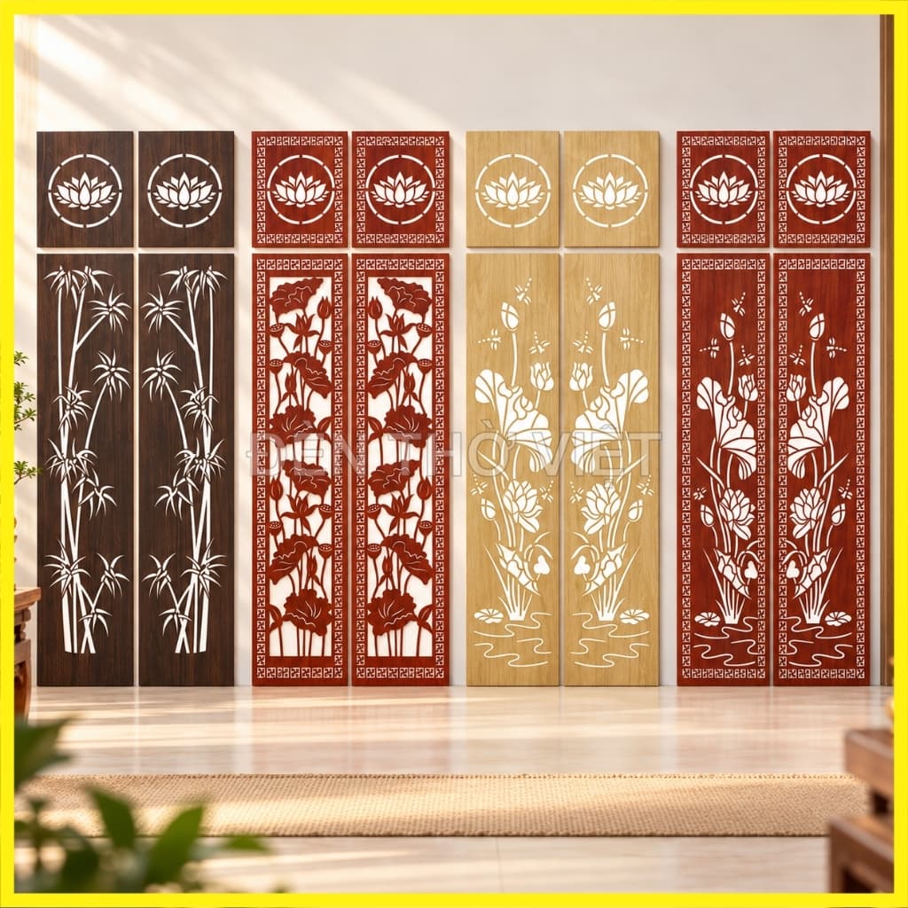 Bộ 4 Tấm Vách Ngăn Trang Trí Bàn Thờ Gỗ MDF Lõi Xanh Chống Ẩm Trang Trí Bàn Thờ Gia Đình