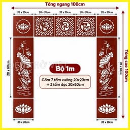 Bộ 9 Tấm Vách Gỗ MDF Lõi Xanh Chống Ẩm Trang Trí Bàn Thờ Cắt Laser Gắn Tường, Nhiều Màu Kích Thước 4