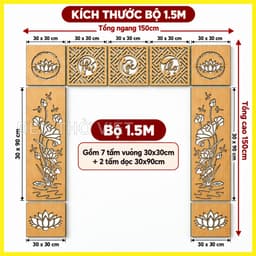Bộ 9 Tấm Vách Gỗ MDF Lõi Xanh Chống Ẩm Trang Trí Bàn Thờ Cắt Laser Gắn Tường, Nhiều Màu Kích Thước 3