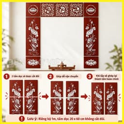 Bộ 9 Tấm Vách Gỗ MDF Lõi Xanh Chống Ẩm Trang Trí Bàn Thờ Cắt Laser Gắn Tường, Nhiều Màu Kích Thước 2
