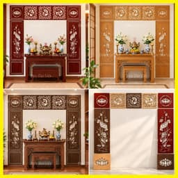 Bộ 9 Tấm Vách Gỗ MDF Lõi Xanh Chống Ẩm Trang Trí Bàn Thờ Cắt Laser Gắn Tường, Nhiều Màu Kích Thước 8