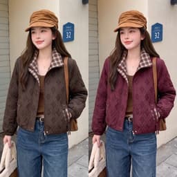 Áo Khoác Nữ Chần Trám Dáng Lửng Cổ Bẻ Khóa Kéo - Áo Jacket Thu Đông Bo Chun Tôn Dáng 3 Màu Size S M L (50-60kg) 5