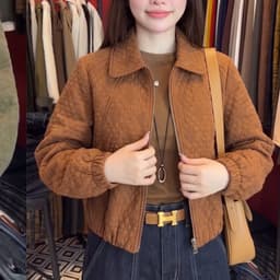 Áo Khoác Nữ Chần Trám Dáng Lửng Cổ Bẻ Khóa Kéo - Áo Jacket Thu Đông Bo Chun Tôn Dáng 3 Màu Size S M L (50-60kg) 3