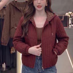 Áo Khoác Gió Nữ Chần Bông Có Mũ Lót Kẻ Trám - Áo Jacket Thu Đông Dáng Suông Nhẹ Nhàng 2 (50-60kg) 4