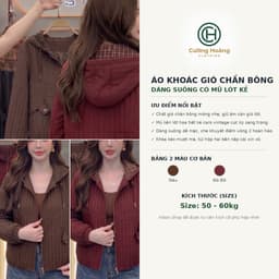 Áo Khoác Gió Nữ Chần Bông Có Mũ Lót Kẻ Trám - Áo Jacket Thu Đông Dáng Suông Nhẹ Nhàng 2 (50-60kg) 8