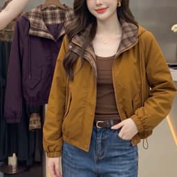 Áo Khoác Gió Nữ Chần Bông Có Mũ Lót Kẻ Trám - Áo Jacket Thu Đông Dáng Suông Nhẹ Nhàng 2 (50-60kg) 7