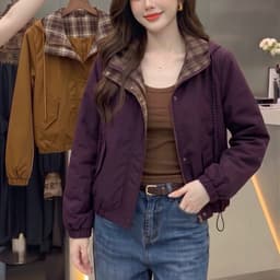 Áo Khoác Gió Nữ Chần Bông Có Mũ Lót Kẻ Trám - Áo Jacket Thu Đông Dáng Suông Nhẹ Nhàng 2 (50-60kg) 6