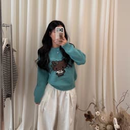 𝟏𝟒𝐚𝐦.𝐬𝐭𝐮𝐝𝐢𝐨 | Áo Len Nữ Cổ Tròn Dệt Kim Họa Tiết Hello Kitty Nơ Đáng Yêu Dáng Rộng Phong Cách Hàn Quốc Mặc Thu Đông 3