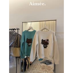 𝟏𝟒𝐚𝐦.𝐬𝐭𝐮𝐝𝐢𝐨 | Áo Len Nữ Cổ Tròn Dệt Kim Họa Tiết Hello Kitty Nơ Đáng Yêu Dáng Rộng Phong Cách Hàn Quốc Mặc Thu Đông 8