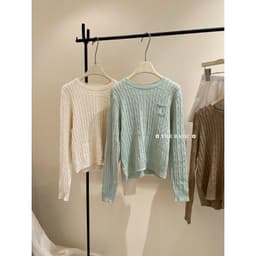 𝟏𝟒𝐚𝐦.𝐬𝐭𝐮𝐝𝐢𝐨 | Áo Len Nữ Cổ Tròn Dệt Kim Vặn Thừng Có Túi Ngực Thêu Logo Polo Hàn Quốc Dày Dặn Mặc Thu Đông 8