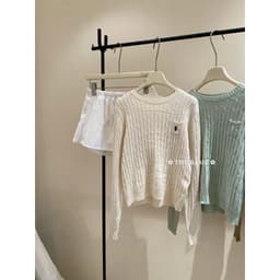 𝟏𝟒𝐚𝐦.𝐬𝐭𝐮𝐝𝐢𝐨 | Áo Len Nữ Cổ Tròn Dệt Kim Vặn Thừng Có Túi Ngực Thêu Logo Polo Hàn Quốc Dày Dặn Mặc Thu Đông 9