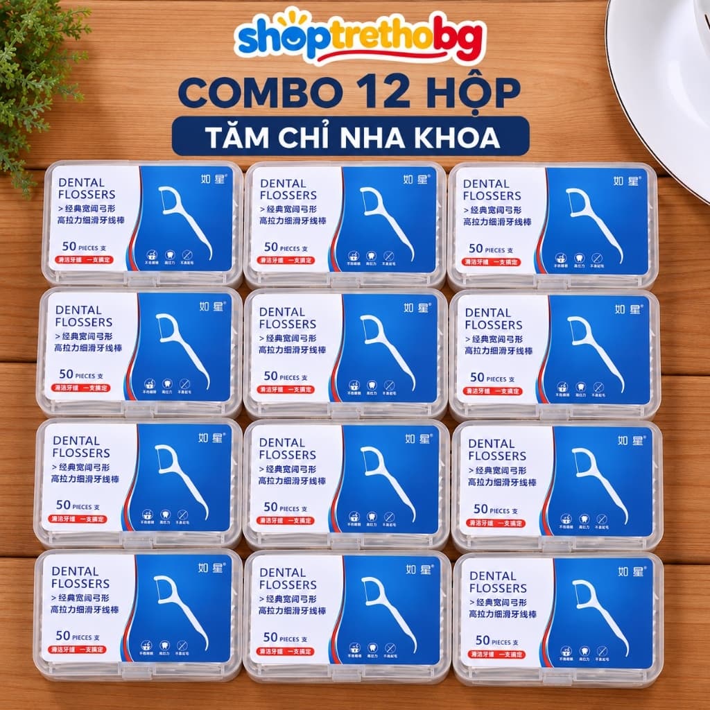 Combo 12 Hộp Tăm Chỉ Nha Khoa (600 Cái) Sợi Chỉ Mảnh Siêu Dai Làm Sạch Kẽ Răng Vệ Sinh Răng Miệng