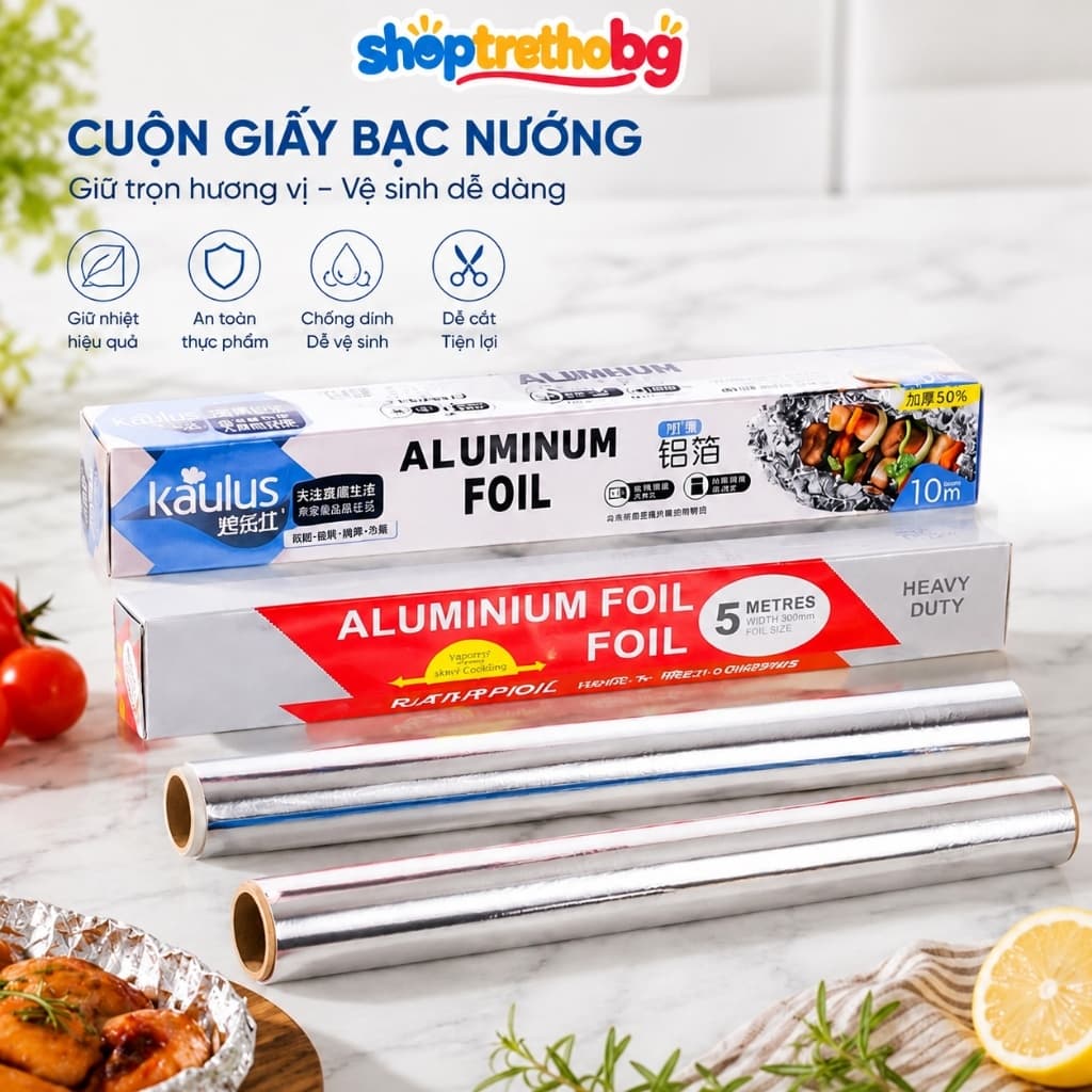 Giấy bạc nướng thức ăn cuộn 6.5m / 10m màng nhôm bọc thực phẩm cho nồi chiên không dầu lò nướng