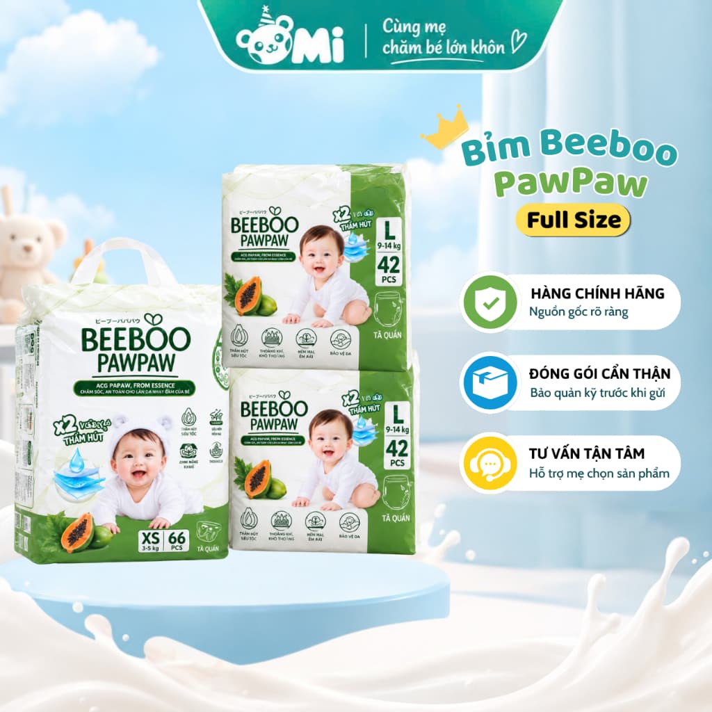 Tã /Bỉm Beeboo PawPaw Công Nghệ Nhật Bản Tã Dán Tã Quần Thoáng Khí Cho Bé Đủ Size