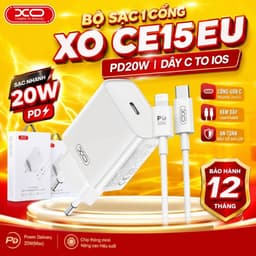 Bộ sạc nhanh XO Việt Nam CE15 – Công suất PD 20W, kèm cáp Type C sang IOS chống cháy, phích cắm EU nhỏ gọn | XO CE15 3