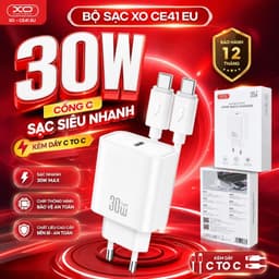 Bộ Sạc Nhanh XO Việt Nam CE41 – Công Suất 30W, Kèm Cáp C To C NB299 | XO CE41 NB299 5