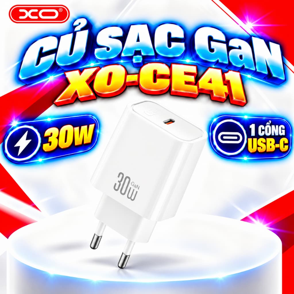 Bộ Sạc Nhanh XO Việt Nam CE41 – Công Suất 30W, Kèm Cáp C To C NB299 | XO CE41 NB299