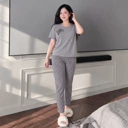 Đồ Bộ Nữ Mặc Nhà Quần Dài Ôm Chấm Bi Bigsize  – Set Áo Tay Ngắn Cổ Tròn In Nơ Họa Tiết ESHOP 40–85kg 4