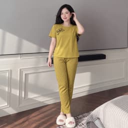 Đồ Bộ Nữ Mặc Nhà Quần Dài Ôm Chấm Bi Bigsize  – Set Áo Tay Ngắn Cổ Tròn In Nơ Họa Tiết ESHOP 40–85kg 5