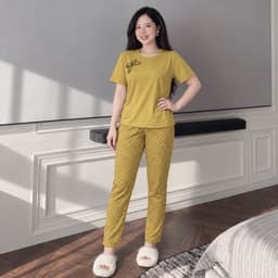 Đồ Bộ Nữ Mặc Nhà Quần Dài Ôm Chấm Bi Bigsize  – Set Áo Tay Ngắn Cổ Tròn In Nơ Họa Tiết ESHOP 40–85kg 6