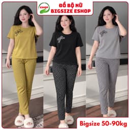 Đồ Bộ Nữ Mặc Nhà Quần Dài Ôm Chấm Bi Bigsize  – Set Áo Tay Ngắn Cổ Tròn In Nơ Họa Tiết ESHOP 40–85kg 1