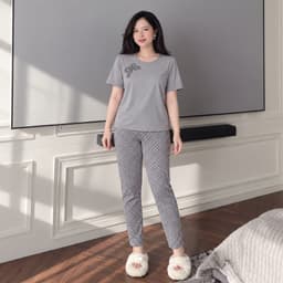 Đồ Bộ Nữ Mặc Nhà Quần Dài Ôm Chấm Bi Bigsize  – Set Áo Tay Ngắn Cổ Tròn In Nơ Họa Tiết ESHOP 40–85kg 3
