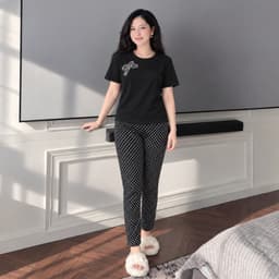 Đồ Bộ Nữ Mặc Nhà Quần Dài Ôm Chấm Bi Bigsize  – Set Áo Tay Ngắn Cổ Tròn In Nơ Họa Tiết ESHOP 40–85kg 7