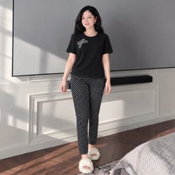 Đồ Bộ Nữ Mặc Nhà Quần Dài Ôm Chấm Bi Bigsize  – Set Áo Tay Ngắn Cổ Tròn In Nơ Họa Tiết ESHOP 40–85kg 8