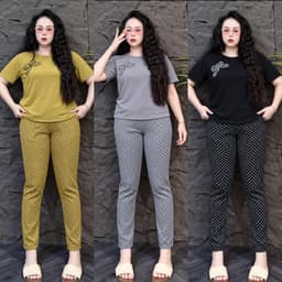 Đồ Bộ Nữ Mặc Nhà Quần Dài Ôm Chấm Bi Bigsize  – Set Áo Tay Ngắn Cổ Tròn In Nơ Họa Tiết ESHOP 40–85kg 2