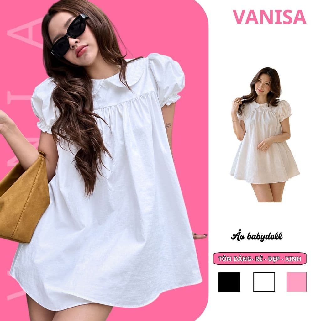 Set Váy Babydoll Cổ Sen Nữ Form Rộng Tay Phồng Kèm Quần Dáng Ngắn Dễ Thương Cá Tính VANISA VKQ99