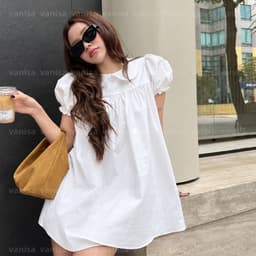 Set Váy Babydoll Cổ Sen Nữ Form Rộng Tay Phồng Kèm Quần Dáng Ngắn Dễ Thương Cá Tính VANISA VKQ99 4