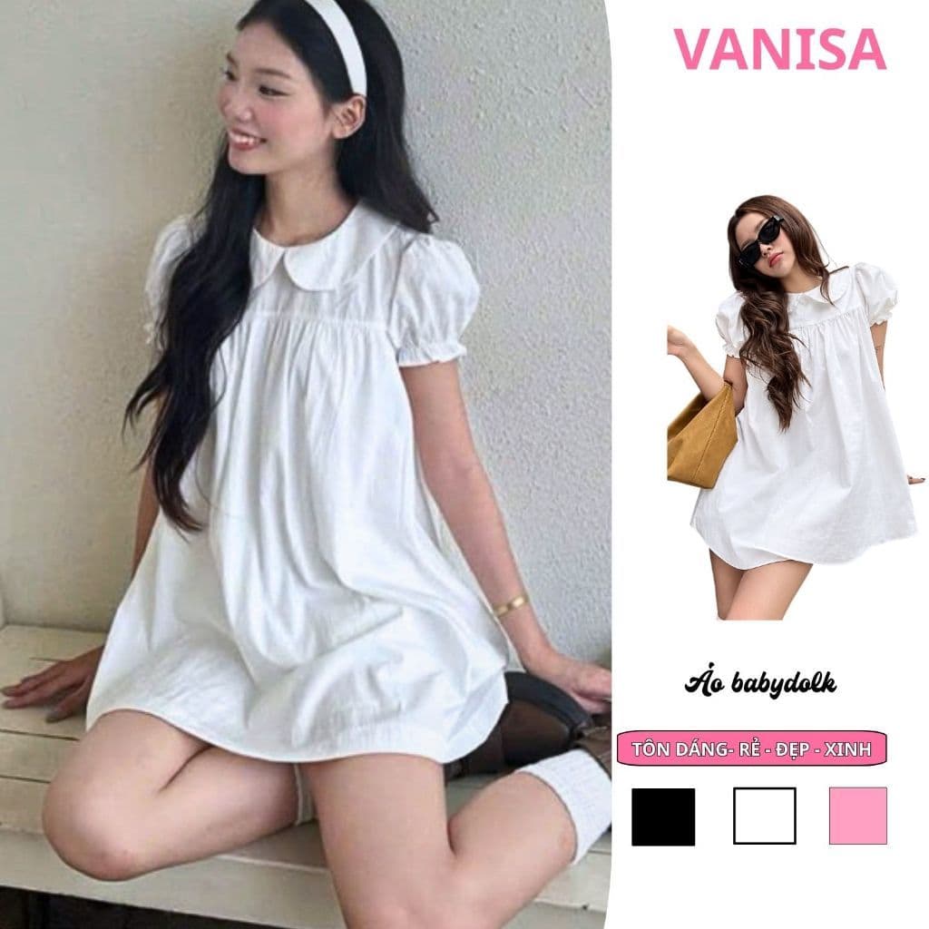 Váy Babydoll Nữ Kèm Quần xinh Cổ Sen Tay Phồng Form Rộng tiểu thư Cá Tính Dễ Thương VANISA VKQ99