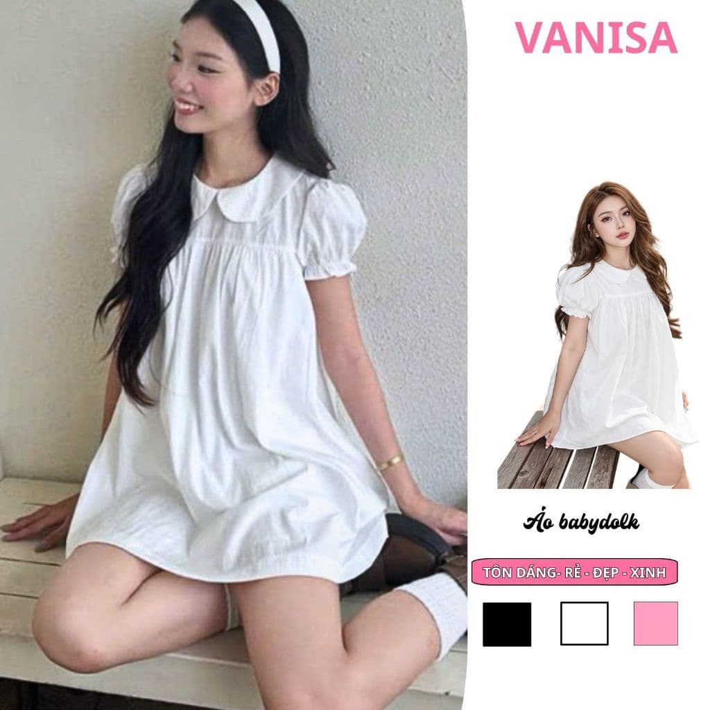 Set Váy Nữ Babydoll xinh Form Rộng Cổ Sen Tay Phồng Dáng Ngắn Kèm Quần Hot Trend Dễ Thương VANISA VKQ99